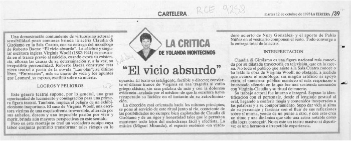 La crítica de Yolanda Montecino El vicio absurdo