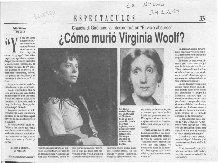 ¿Cómo murió Virginia Woolf? Claudia Di Girolamo la interpretará en El vicio absurdo